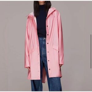 New Rains Pink Matte Long Rain Coat With Hood. Size Large